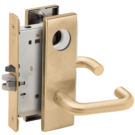 Schlage Grade 1 Institution Mortise Lock, Less Cylinder, 03 Lever, N Escutcheon, Satin Brass Finish L9082L 03N 606
